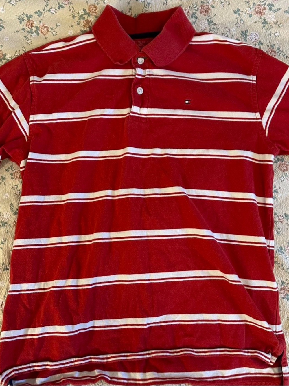 Tommy Hilfiger Red and White Striped Polo Shirt